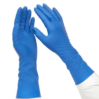 Long Cuff Heavy Duty Powder Free Blue Latex Gloves (Bundle-10 Cartons)